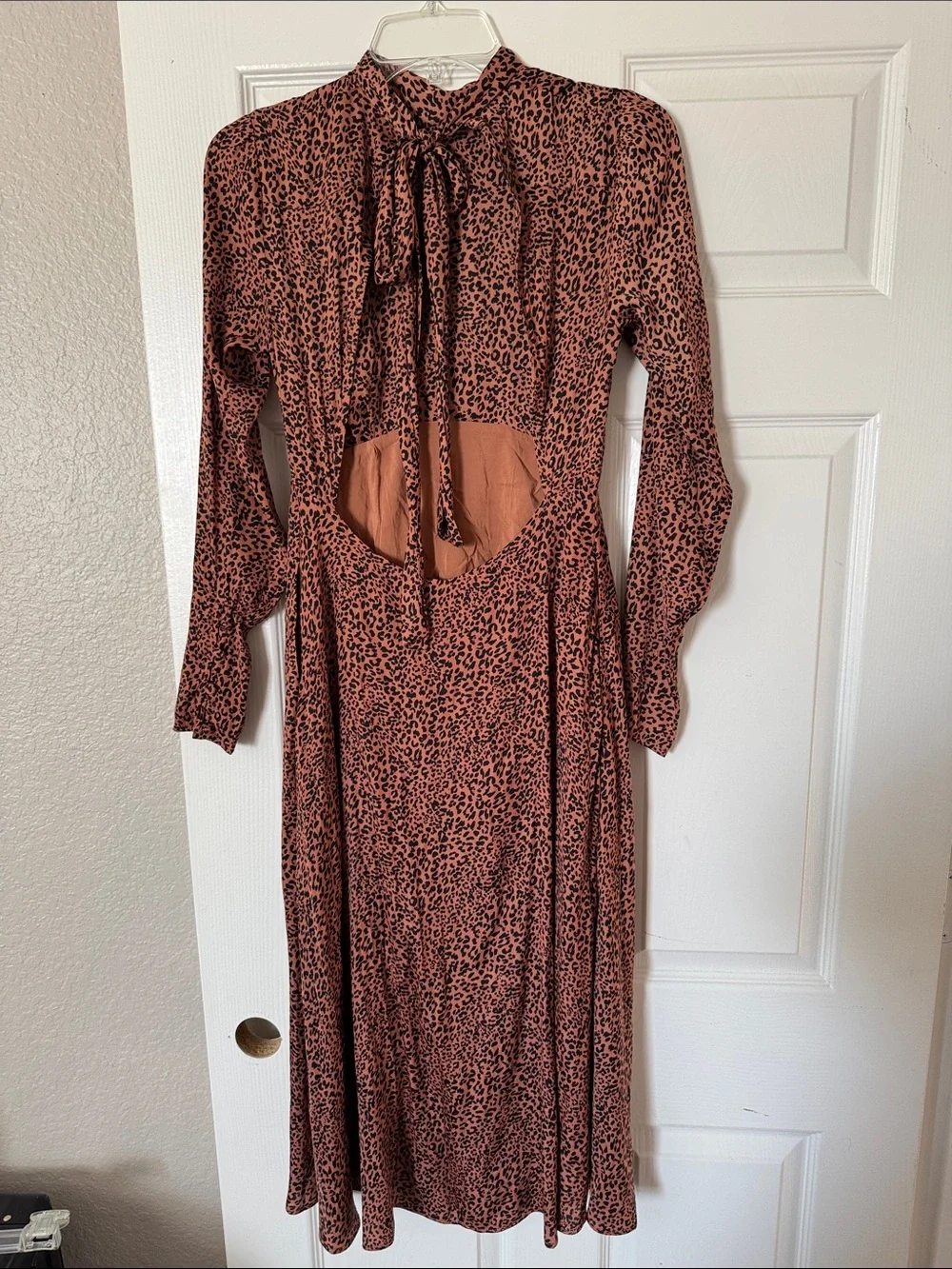 Free People Rust and Black Leopard Print Long Sleeve Midi Dress